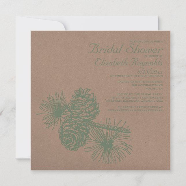 Rustic Pine Cones Bridal Shower Invitations (Front)