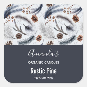 Rustic Pine Cones Watercolor Pattern Candle Square Sticker