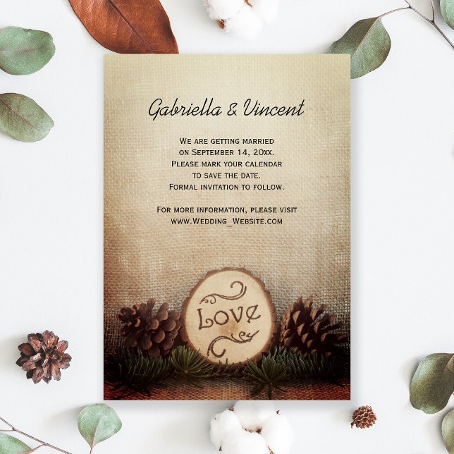 Rustic Pine Cones Woodland Wedding Save the Date (Creator Uploaded)