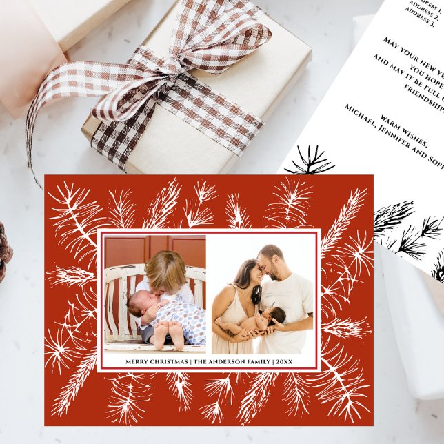 Rustic Pine Elegant Typography 2 Photos Christmas Holiday Postcard (Creator Uploaded)