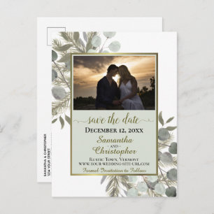 Rustic Pine & Eucalyptus Sage Save the Date Photo Announcement Postcard
