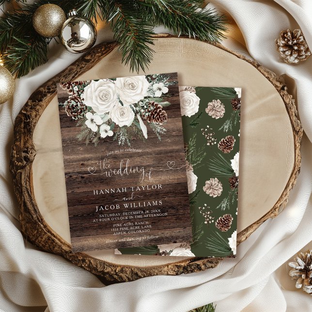 Rustic Pine Floral Winter Wedding  Invitation (Creator Uploaded)