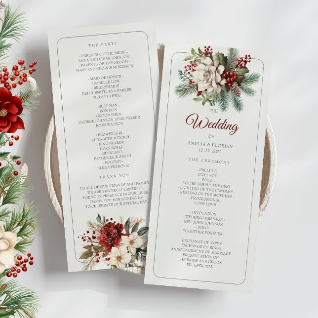 Rustic Pine Floral Winter Wedding Program (Creator Uploaded)