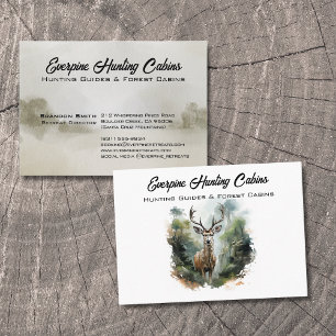 Rustic Pine Forest Antler Deer Hunting Watercolor Business Card