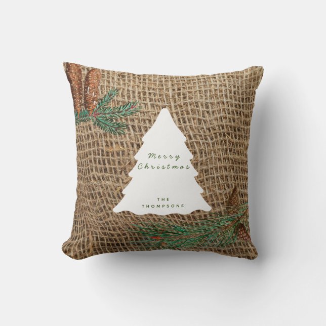 Rustic Pine Forest Christmas Tree Cushion (Front)