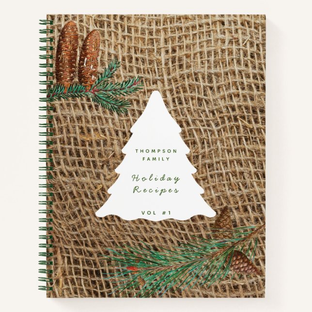 Rustic Pine Forest Christmas Tree Family Recipes Notebook (Front)