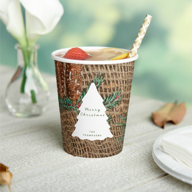 Rustic Pine Forest Christmas Tree Paper Cups (Insitu)