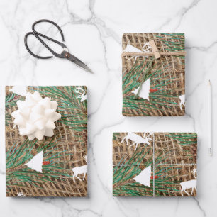 Rustic Pine Forest Christmas Tree Reindeer Wrapping Paper Sheet
