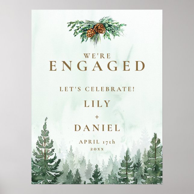 Rustic Pine Forest Engagement Party Welcome Sign (Front)