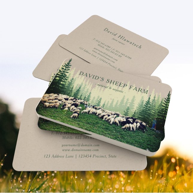 Rustic Pine Forest Herd of Sheep Green Meadow Business Card (Creator Uploaded)