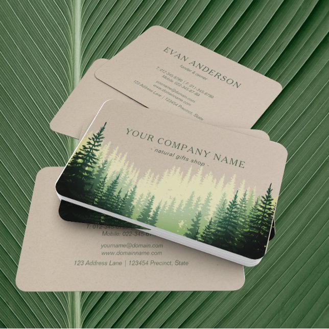 Rustic Pine Forest Logo Faux Kraft Business Card (Creator Uploaded)