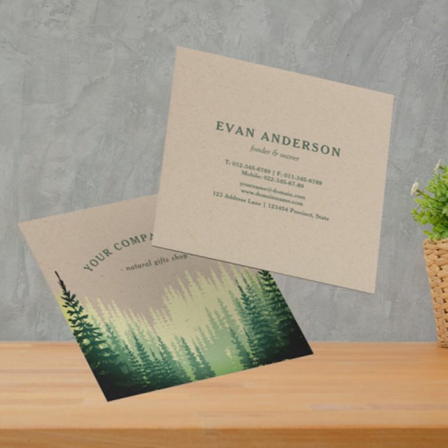 Rustic Pine Forest Logo Faux Kraft Square Business Card (Creator Uploaded)