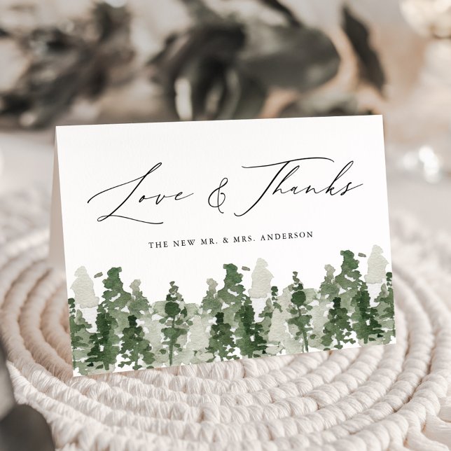 Rustic Pine Forest Love & Thanks Wedding Thank You Card (Creator Uploaded)