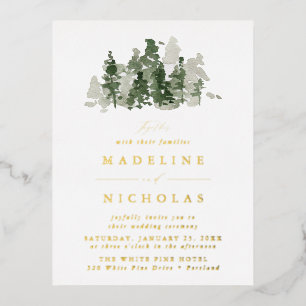 Rustic Pine Forest Wedding Foil Invitation Postcard