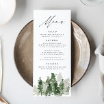 Rustic Pine Forest Wedding Menu Card<br><div class="desc">Elegant custom wedding menu card featuring your wedding menu details at the top of the menu with a forest of dark hunter green & sage watercolor pine trees at the bottom. The menu reverses to a dark hunter green background with space for text and photos. Designed to coordinate with our...</div>