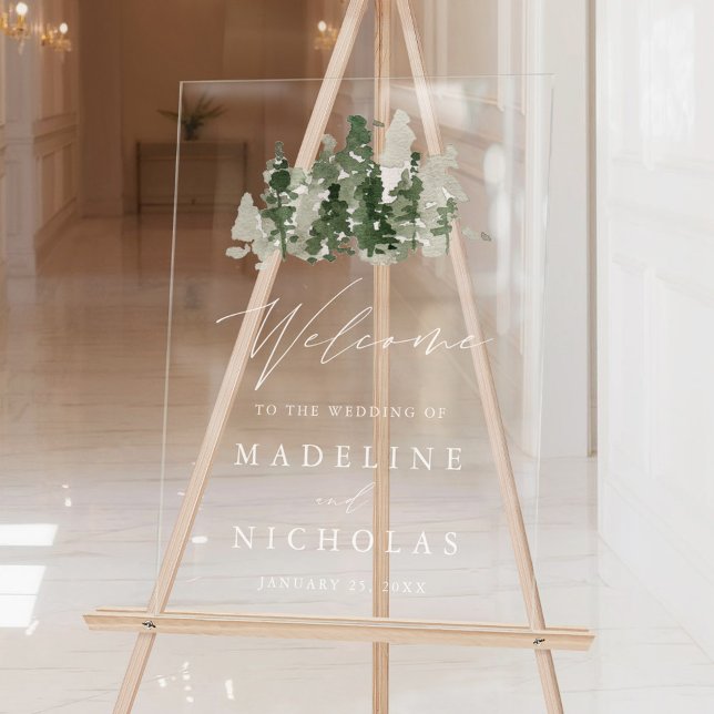 Rustic Pine Forest Wedding Welcome Acrylic Sign (Creator Uploaded)