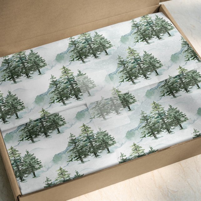Rustic Pine Forest Winter Watercolor Tissue Paper (Creator Uploaded)