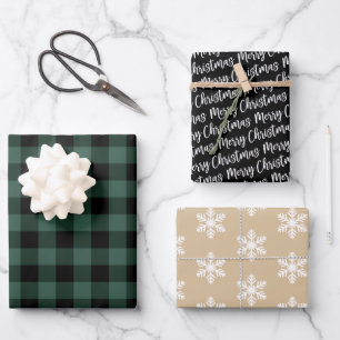Rustic Pine Green Buffalo Plaid Merry Christmas Wrapping Paper Sheet