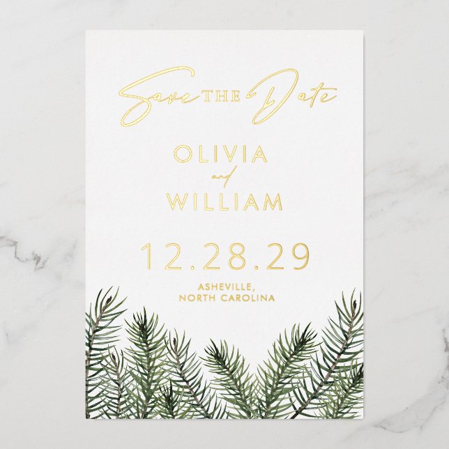 Rustic Pine Greenery Christmas Save The Date (Front)