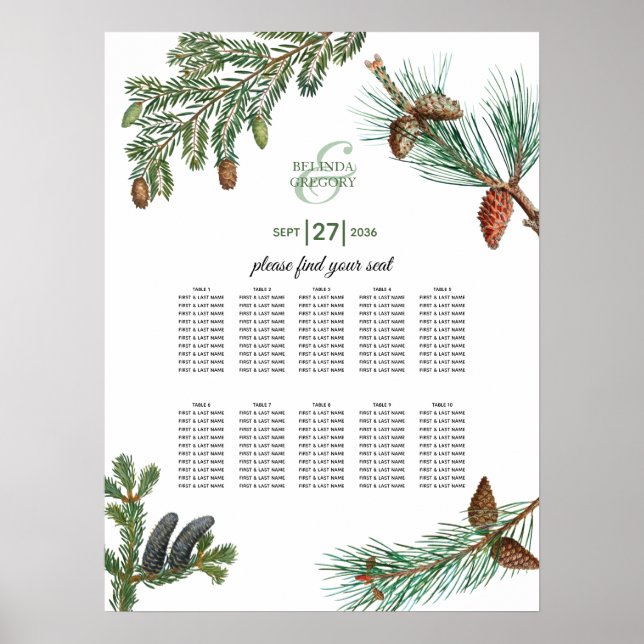 Rustic Pine Greenery Wedding Seating Chart (Front)