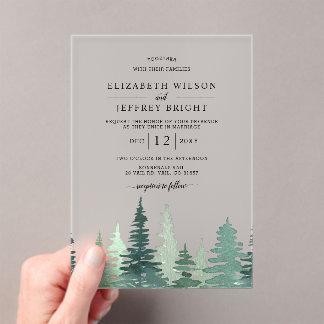 Rustic Pine Mountains Wedding Acrylic Invitations