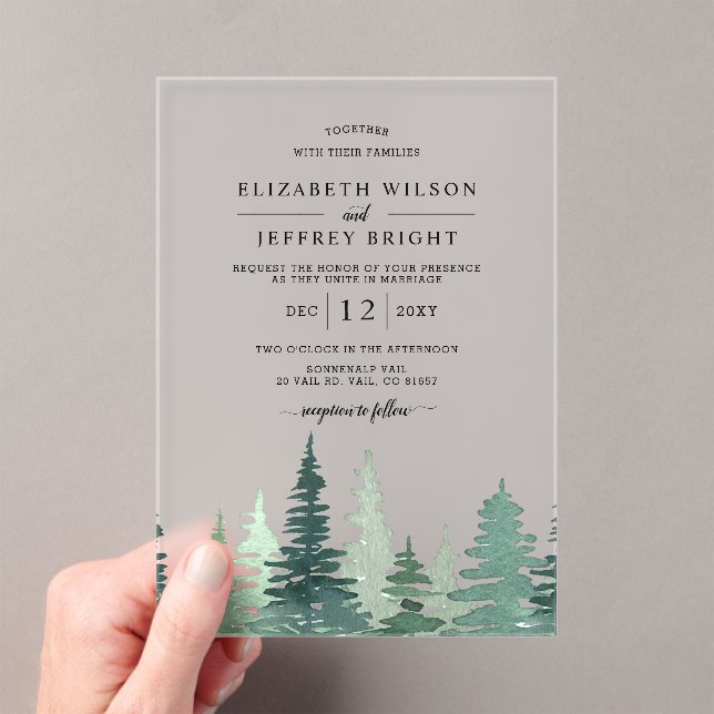 Rustic Pine Mountains Wedding Acrylic Invitations (Insitu (Handheld))
