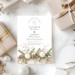 Rustic Pine Ornament Winter Wedding Invitation