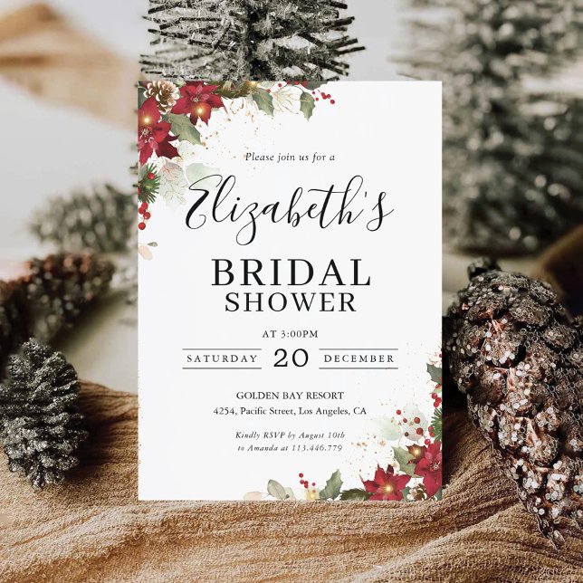 Rustic Pine Poinsettia Bridal Shower Invitation (Creator Uploaded)