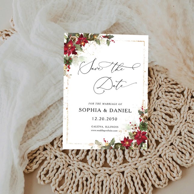 Rustic Pine Poinsettia Floral Christmas Save The Date (Creator Uploaded)