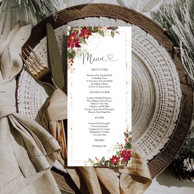 Rustic Pine Poinsettia Floral Wedding Menu (Creator Uploaded)