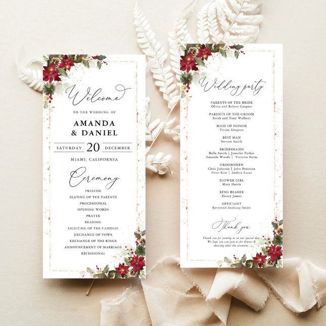 Rustic Pine Poinsettia Floral Wedding Program (Creator Uploaded)