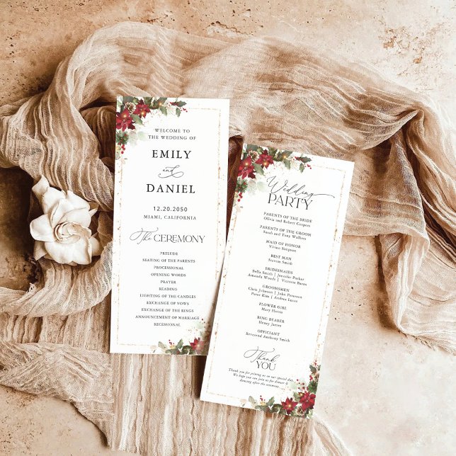 Rustic Pine Poinsettia Floral Wedding Program (Creator Uploaded)