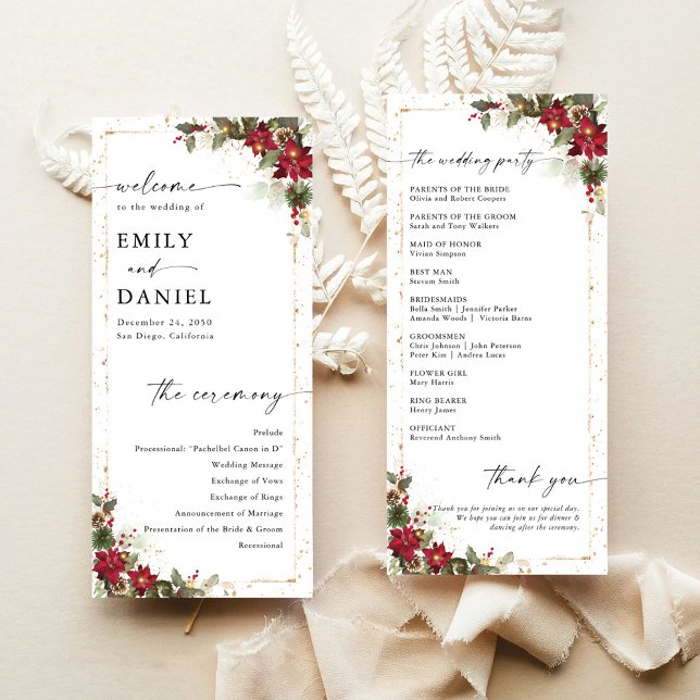 Rustic Pine Poinsettia Floral Wedding Program (Creator Uploaded)