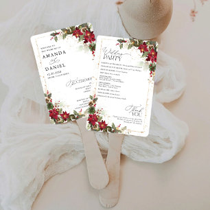 Rustic Pine Poinsettia Floral Wedding Program Hand Fan