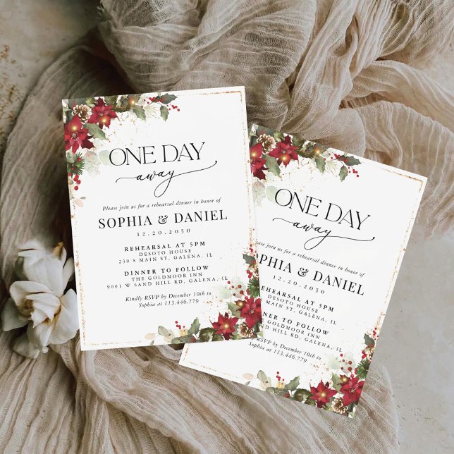 Rustic Pine Poinsettia Rehearsal Dinner Invitation (Creator Uploaded)