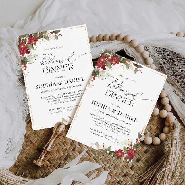 Rustic Pine Poinsettia Rehearsal Dinner Invitation (Creator Uploaded)
