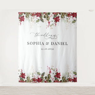Rustic Pine Poinsettia Wedding Backdrops Tapestry