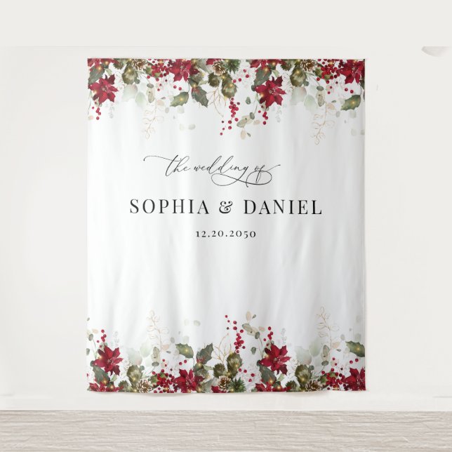 Rustic Pine Poinsettia Wedding Backdrops Tapestry (Front)