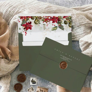 Rustic Pine Poinsettia Wedding Envelope