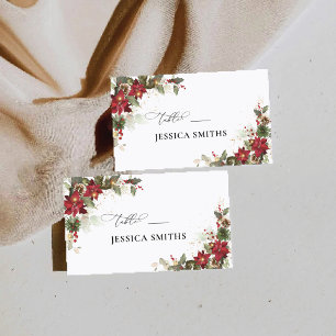 Rustic Pine Poinsettia Wedding Flat Place Card
