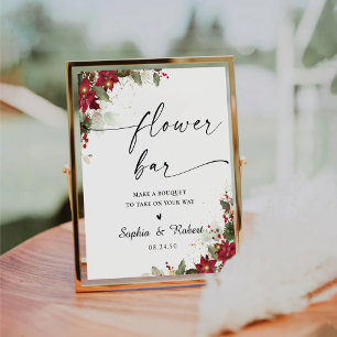 Rustic Pine Poinsettia Wedding  Flower Bar Sign