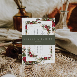 Rustic Pine Poinsettia Wedding Invitation Belly Band