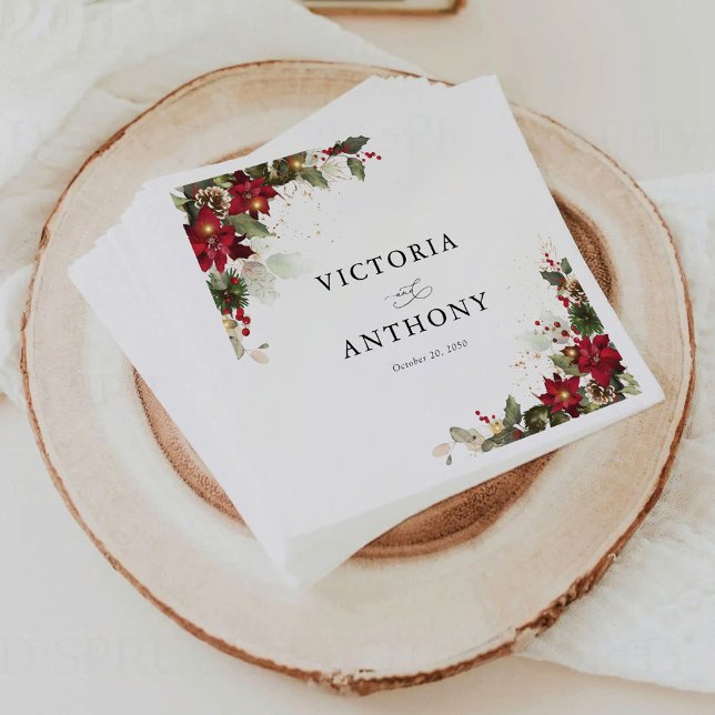 Rustic Pine Poinsettia Wedding Napkins (Creator Uploaded)