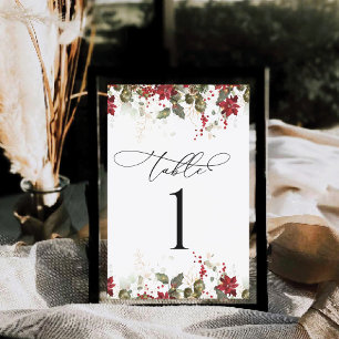 Rustic Pine Poinsettia Wedding Table Number Card