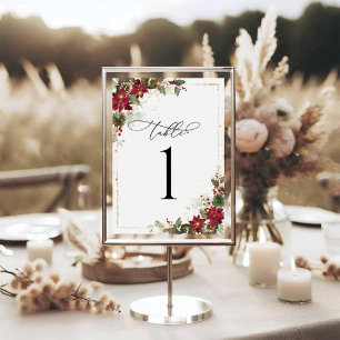 Rustic Pine Poinsettia Wedding Table Number Card