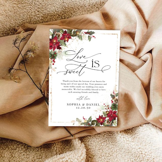 Rustic Pine Poinsettia Wedding Thank You Cards (Creator Uploaded)