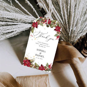 Rustic Pine Poinsettia Wedding Thank You Gift Tag
