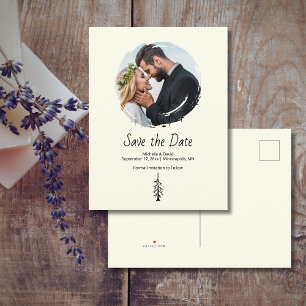 Rustic Pine Tree Boho Ivory Wedding Announcement Postcard