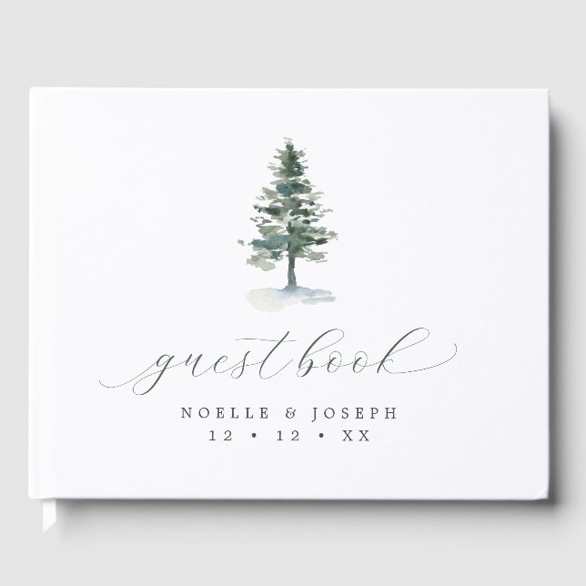 Rustic Pine Tree Calligraphy Wedding Guest Book (Front)
