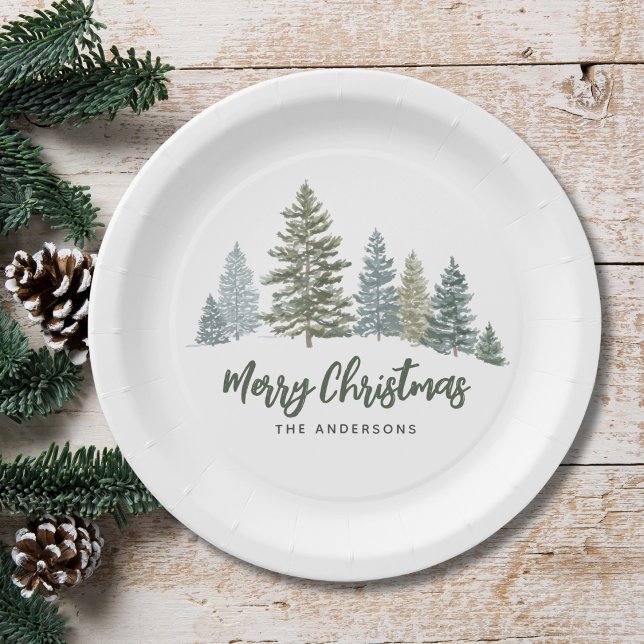 Rustic Pine Tree Christmas  Paper Plate (Creator Uploaded)